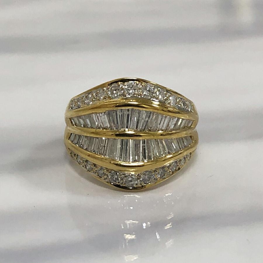 中古美品】 K18 ダイヤ テーパーカット リング 指輪 レディース