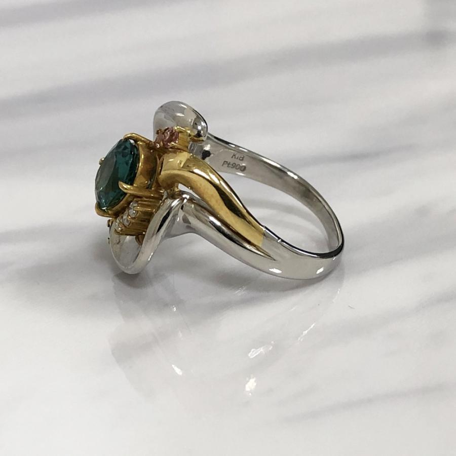 Pt900 K18 トルマリン リング アンティーク ダイヤ トルマリン 1.58ct 