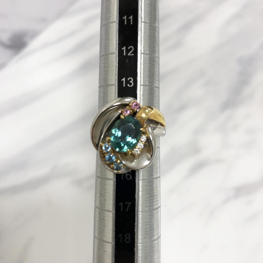 Pt900 K18 トルマリン リング アンティーク ダイヤ トルマリン 1.58ct 