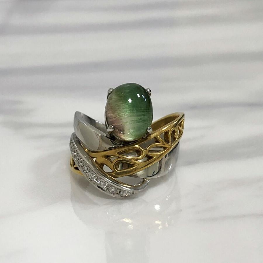 Pt900 K18 トルマリン リング アンティーク ダイヤ トルマリン4.78ct 