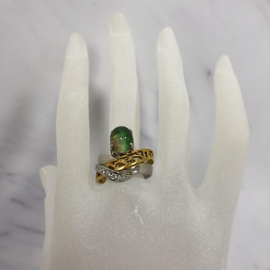 Pt900 K18 トルマリン リング アンティーク ダイヤ トルマリン4.78ct 