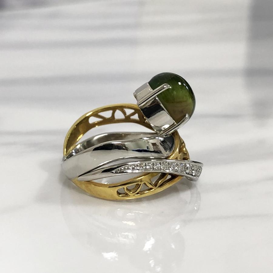 Pt900 K18 トルマリン リング アンティーク ダイヤ トルマリン4.78ct 