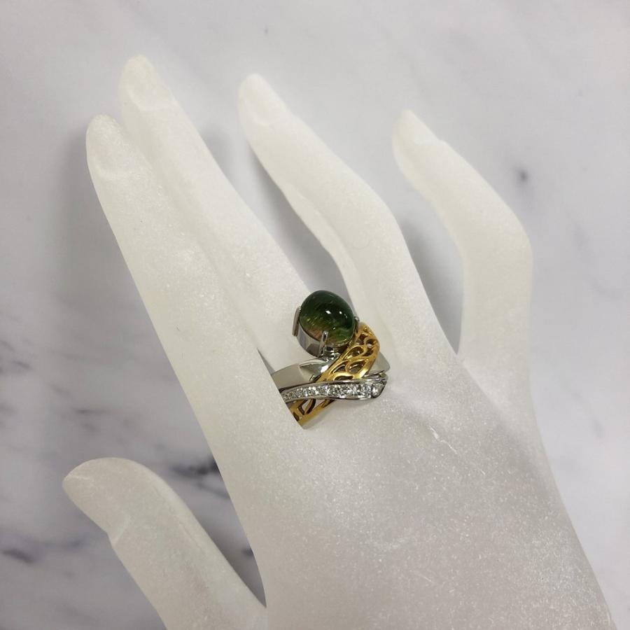 Pt900 K18 トルマリン リング アンティーク ダイヤ トルマリン4.78ct 