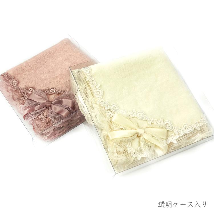 ハンカチ ギフト 女性 タオルハンカチ リボン ローズ レース 刺繍 バラ