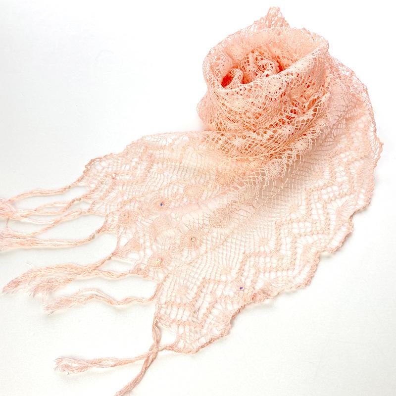 かわいい 桜染 シルク レース スカーフ 工房夢細工 絹トーションレース