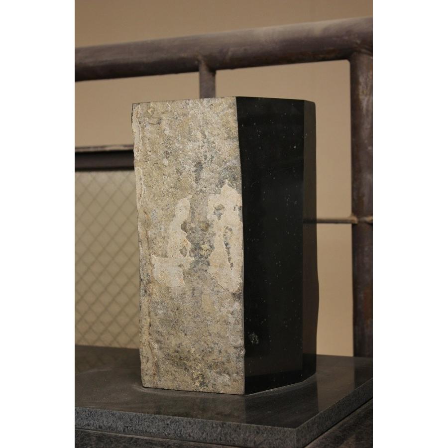 六方石の花瓶/花器 六角柱筒型 台付 H27cm おしゃれ和モダン 黒 日本