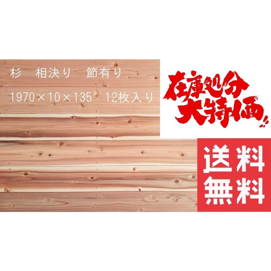 杉 羽目板 無垢 相決り加工 節有り 1970×10×135mm 12枚入（3.19m2） 壁 