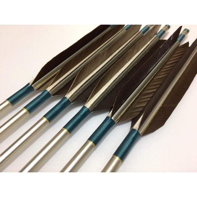 黒鷲 訳あり ジュラルミン矢6本セット 2014 青緑糸 シルバーシャフト 