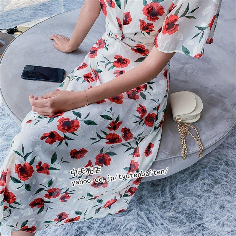 夏のワンピースワンピースレディース代30代40代vネック花柄ワンピース着痩ミモレ丈ビーチ大きいサイズ半袖きれいめサマー 新作からsaleアイテム等お得な商品満載