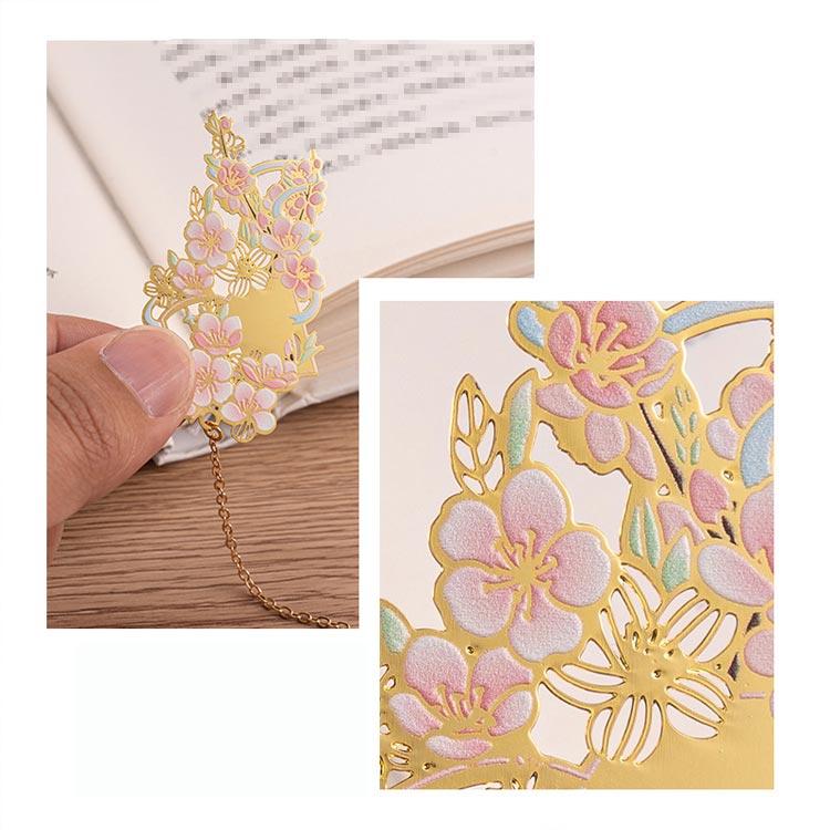 桃の花 【2個セット】ブックマーカー 金属 ゴールド 読書 チューリップ