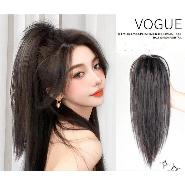 大衆演劇　女面　ポニーテール　黒のロングウィッグ 花飾り付き ウィッグ 黒 ハイポニーテール ロング ストレート 女装 レディース