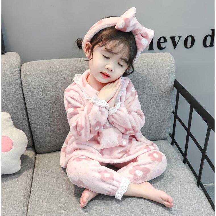 ベビー キッズ 子供服 ヘアバンド付き 春秋冬用 寝巻き ナイトウェア ルームウェア 長袖 女の子 パジャマセット 上下セット かわいい 子供 ...