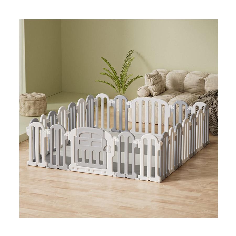 ベビーサークル ベビーゲート ベビーフェンス 折りたたみ式 ベビーフェンス 180x200cm プレイヤード ドア付き 扉ロック 小さめ 出産祝い 24枚 ベビーサークル ベビーゲート ベビーフェンス 折りたたみ式 180x200cm