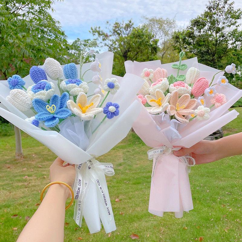 手作りかぎ針編みフラワーブーケ 毛糸の花束 枯れない花 ハンドメイド