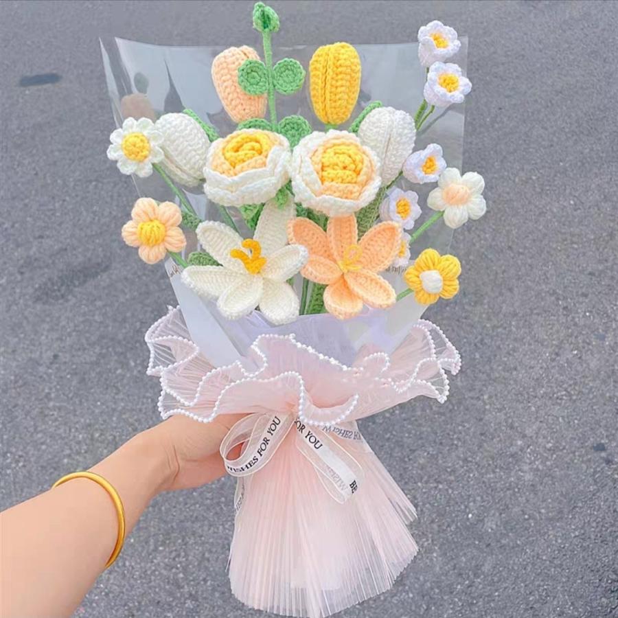 手作りかぎ針編みフラワーブーケ 毛糸の花束 枯れない花 ハンドメイド