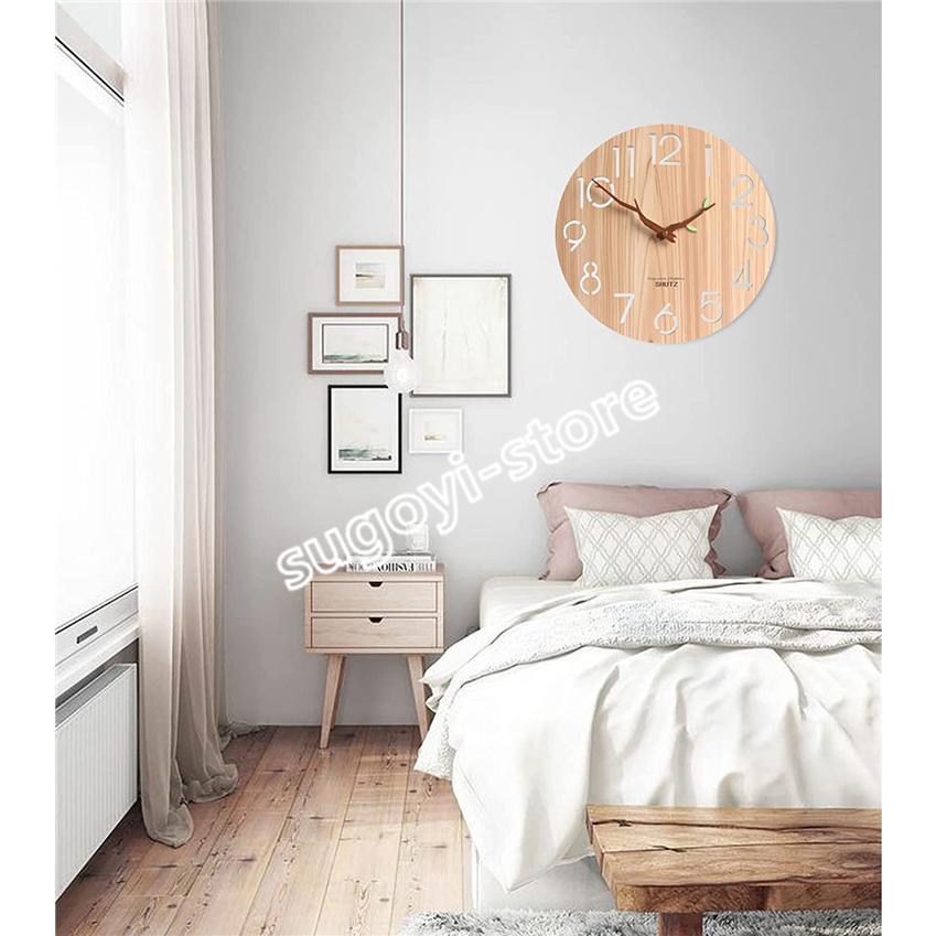 壁掛け時計 おしゃれ 木製 掛け時計 フックが付属 静音 北欧