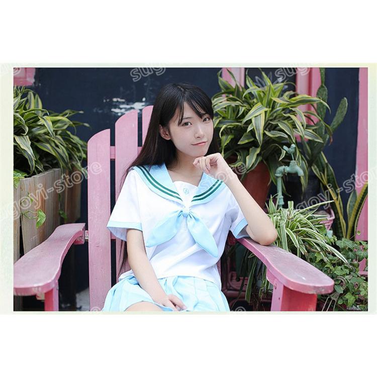セーラー服 半袖 女子制服 セット 学生服 高品質 女子高校 生 コスチューム 緑 白 Jk制服 可愛い 前開き コスプレ 学園祭 文化祭 仮装 本格制服 買物