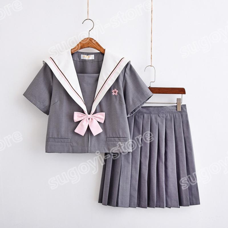 セーラー服 半袖 女子制服 単品 セット 学生服 高品質 女子高校 生 コスチューム グレー Jk制服 可愛い 前開き コスプレ 学園祭 文化祭 仮装 本格制服 メーカー公式