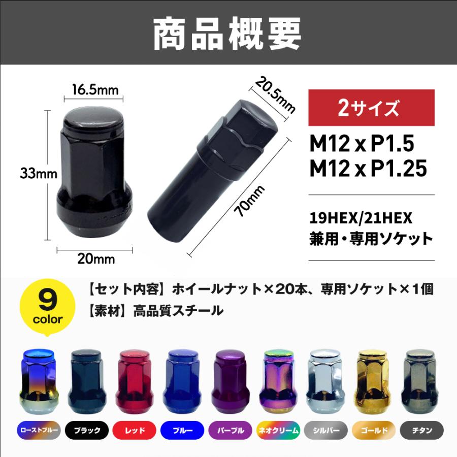 ホイールナット ロックナット m12 P1.25 P1.5 ショート ハイエース 袋