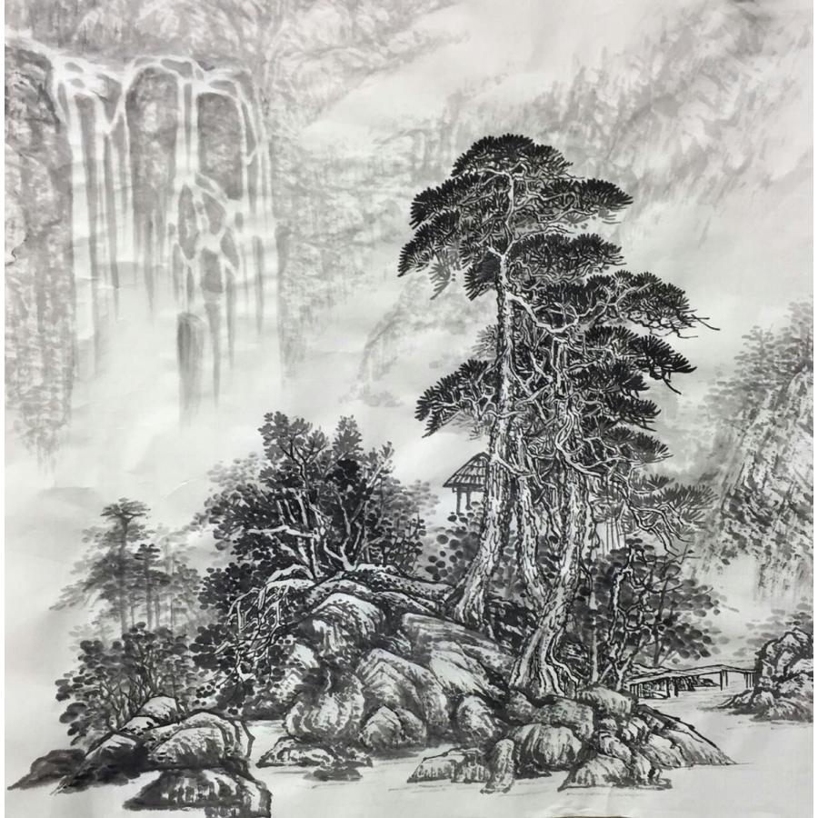 水墨画 山水図 松と滝 傅栄基作 No1９ Fr にんはお通商 通販 Yahoo ショッピング