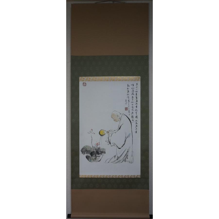 【真作】掛軸　旅人図と詩文　墨画人物画　詩書画一体　静かな余情　R196 真作】掛軸 藤田陽恪『冠唐詩 水墨山水図』紙本 共箱付 掛け軸