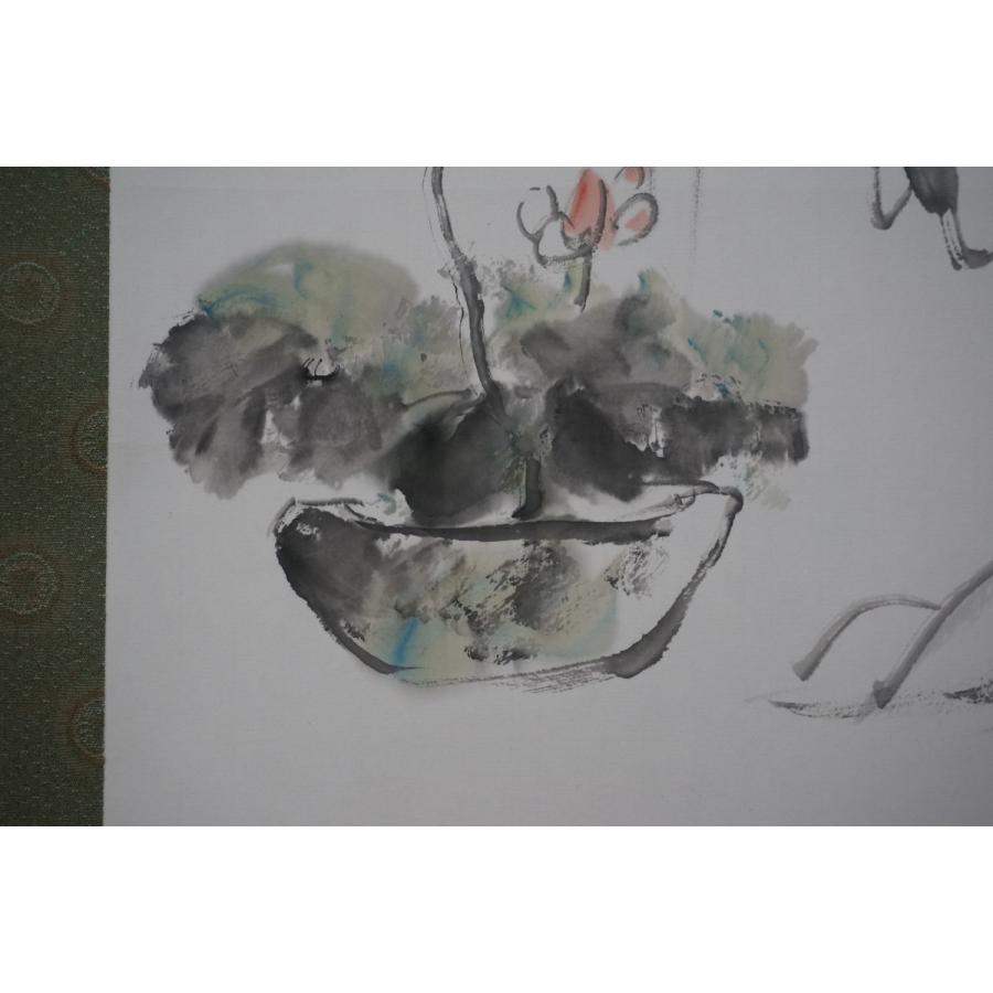 掛軸 水墨画 文人画 水撒く文人 潘夢禅 女流画家 : にんはお通商