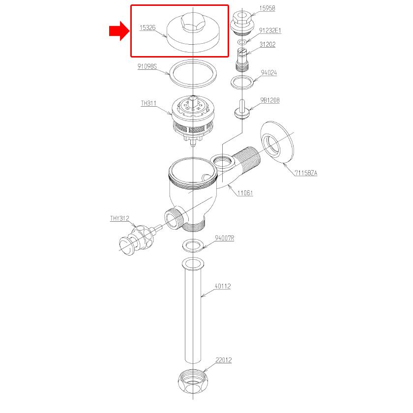 TOTO,TH15326,小便フラッシュ上部蓋,ピストンバルブ上ふた(旧型フラッシュバルブ用,T60型用)｜suidou｜02