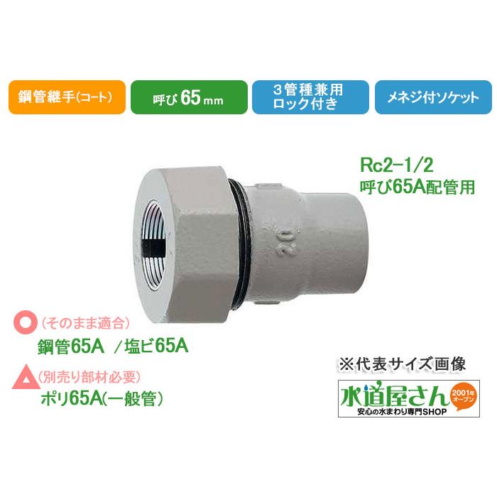 水道用3管兼用メネジ付アダプター65A,ハイロック付き,樹脂コート鋼管