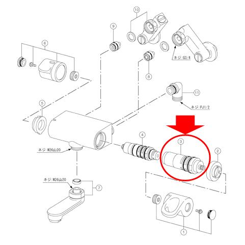 LIXIL,INAX,A-3414,シャワーバス切替弁部(エスパーサシリーズサーモ水栓用)