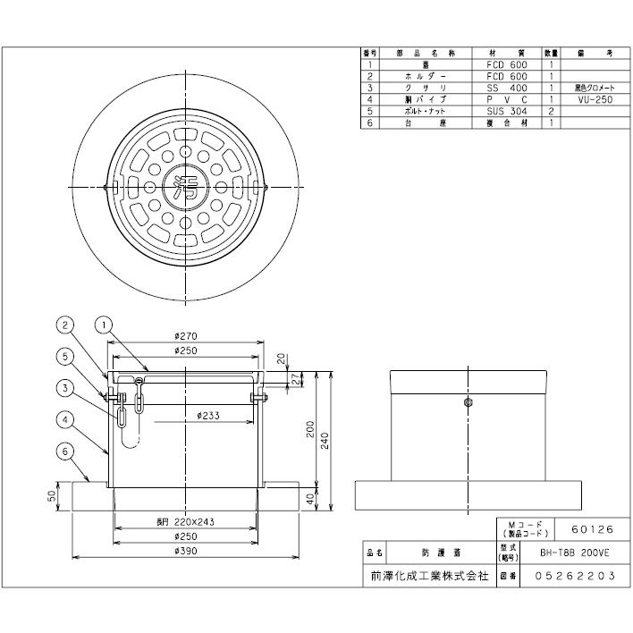 マエザワ,小口径桝用防護ハット,車載用防護蓋(8t耐圧,バール開閉,呼200