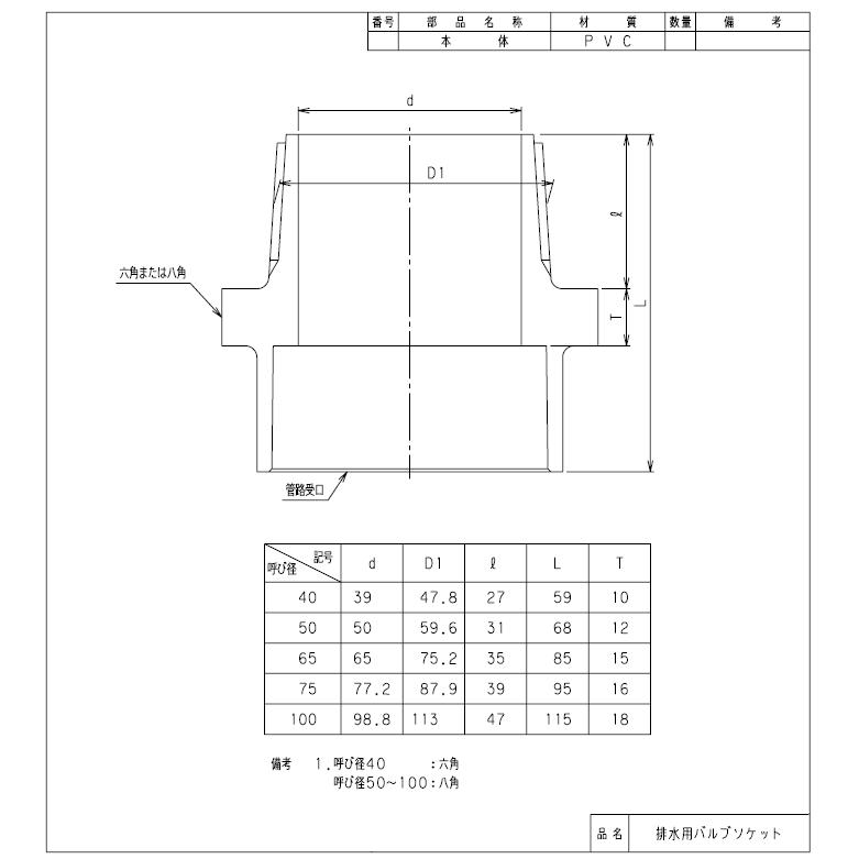 DV継手,DVバルソケ,排水バルブソケット(呼び100A,R4塩ビネジ)排水専用