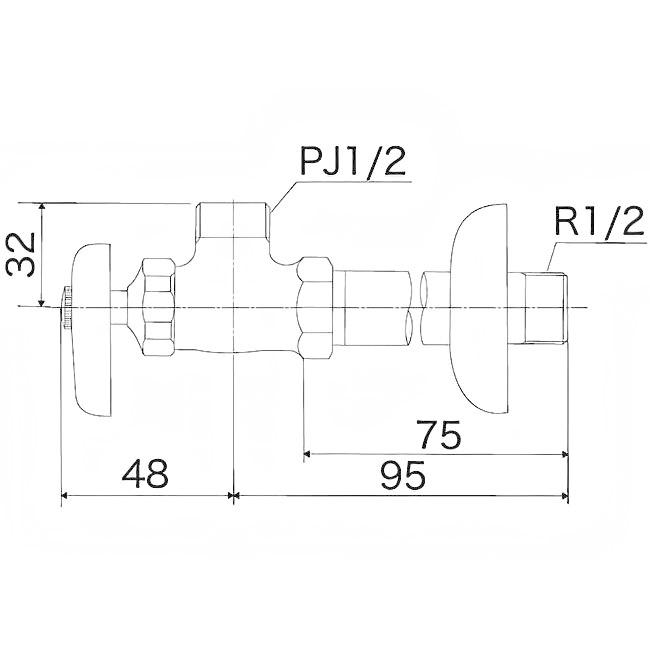 KVK KVK,K6-P2,アングル型止水栓,呼び13mm(ハンドル式,給水管長さ75mm
