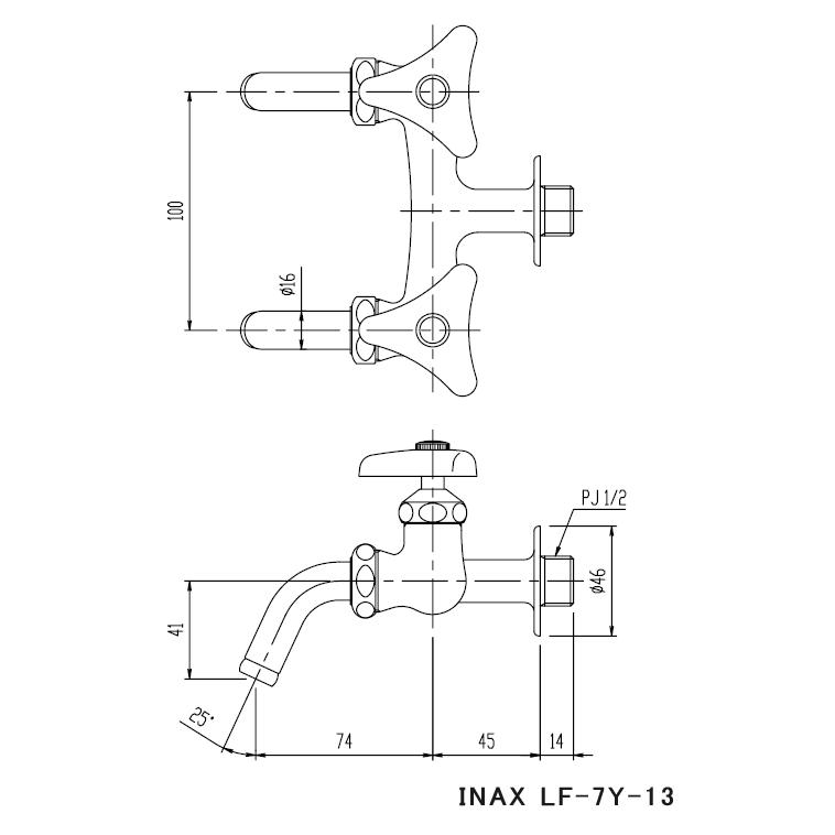 INAX JIS品番　LF-7Y-13 LF-7Y-13-U 2口ホーム水栓 INAX(LIXIL) 呼び径13mm - 【通販モノタロウ】
