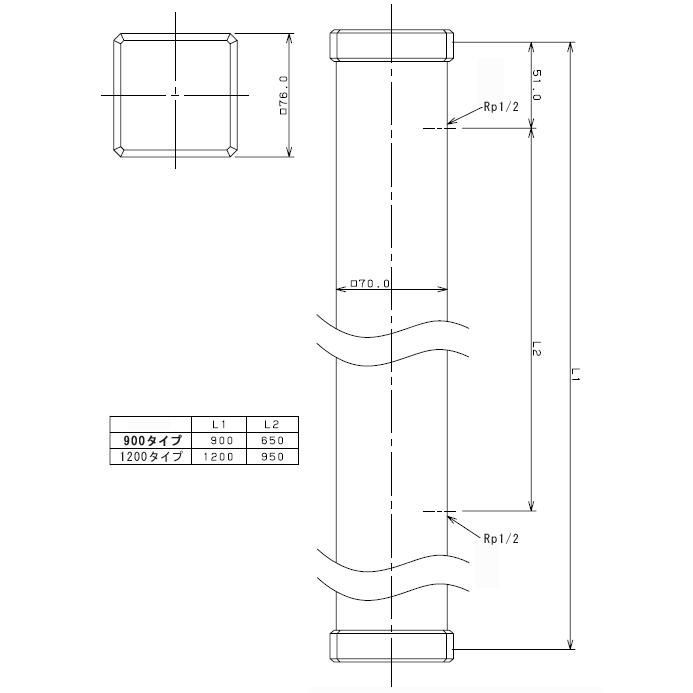 マエザワ,PVC製水栓柱(70角×長さ1200mm,みかげカラー)呼び13mm水栓用