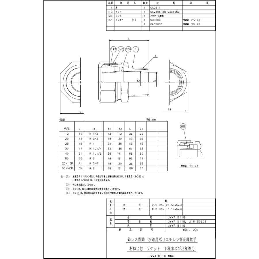 水道用ポリエチレン二層管用金属継手,PE継手/SPジョイント,おねじ付ソケット(青銅製,R3/4テーパーネジ×呼び13ミリPP管用)｜suidou｜02