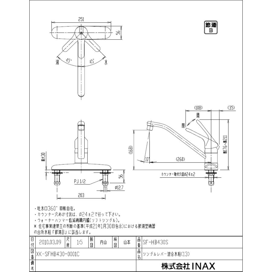 LIXIL（リクシル） LIXIL,INAX,SF-HB430SYA,エコハンドルシングル