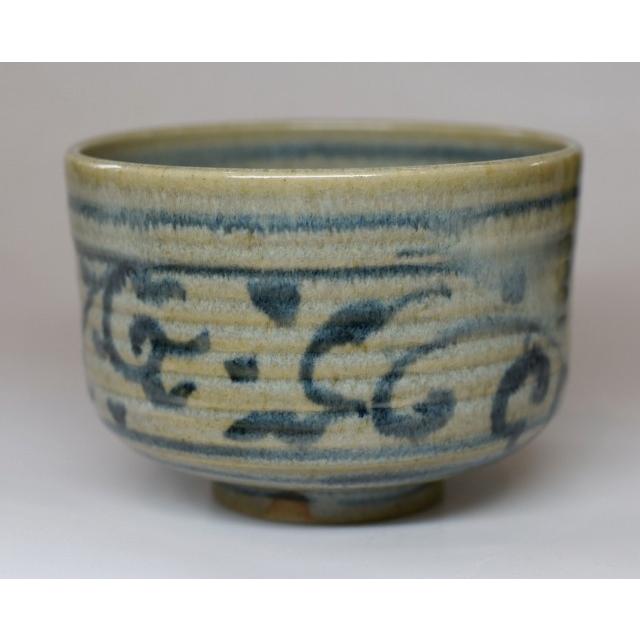 抹茶茶碗  膳所焼  岩崎新定 抹茶茶碗 膳所焼茶碗 灰釉染付 先代 岩崎新定作 : すいぎょく園