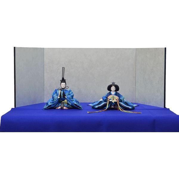 ひな人形 ３点セット 親王毛せん飾り きよら 青 京十番 三五 スカイブルー シルク 銀屏風 紺毛せん ひいな 清水 久遊 ke36bl 132458304