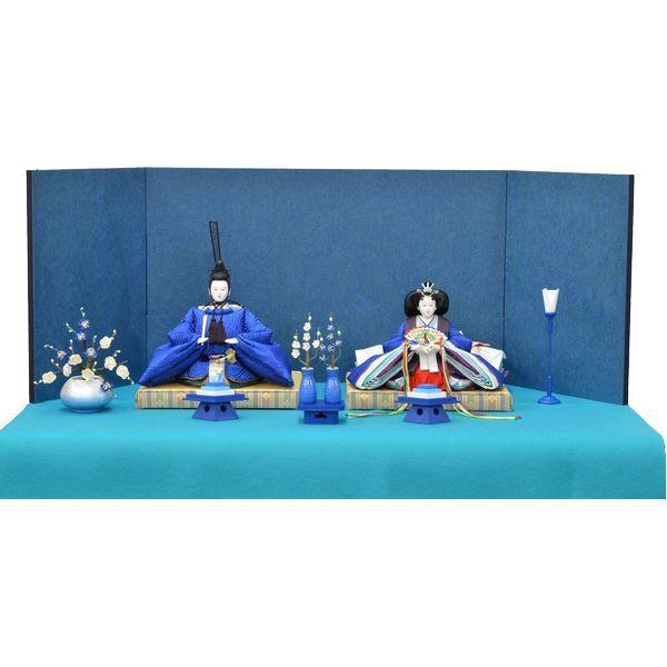 ひな人形 ７点セット 親王毛せん飾り きよら 青 京十番 三五 スカイブルー 雲立中 青屏風 青毛せん 刷毛目徳利 ka37aqh 132458703