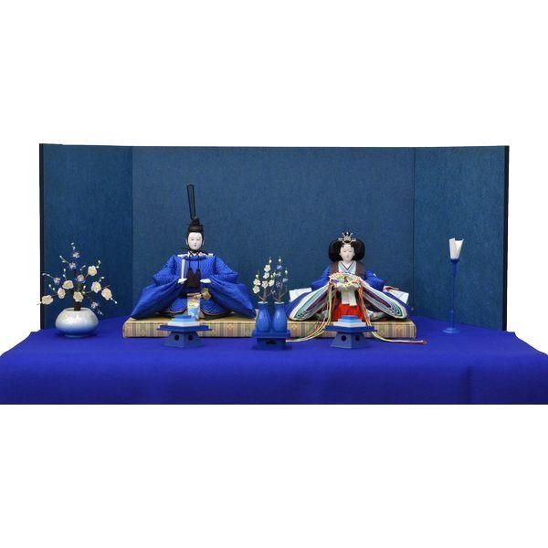 ひな人形 ７点セット 親王毛せん飾り きよら 青 京十番 三五 スカイブルー 雲立中 青屏風 紺毛せん 刷毛目徳利 ka37blh 132458704