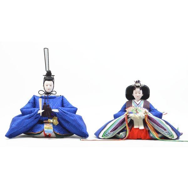 ひな人形 ７点セット 親王毛せん飾り きよら 青 京十番 三五 スカイブルー 雲立中 銀屏風 紺毛せん 銀彩青徳利 ka36blg 132458734