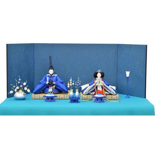 ひな人形 ７点セット 親王毛せん飾り きよら 青 京十番 三五 スカイブルー 雲立小 青屏風 青毛せん 銀彩青徳利 kb37aqg 132458739