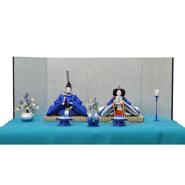 ひな人形 ７点セット 親王毛せん飾り きよら 青 京十番 三五 スカイブルー 桐竹鳳凰 銀屏風 青毛せん 銀彩青徳利 kc36aqg 132458741