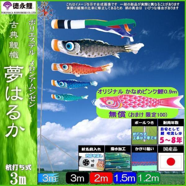 鯉のぼり 徳永鯉 115291 ガーデンセット 夢はるか 3m4匹 夢五色吹流し