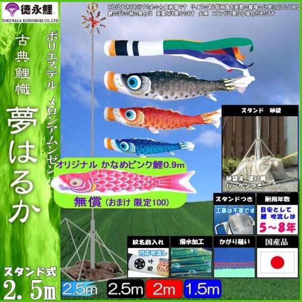 とし 鯉のぼり 徳永鯉 116168 庭園スタンドセット 夢はるか 2.5m3匹 夢五色