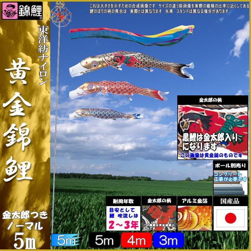 鯉のぼり 錦鯉 GNGK053 ノーマルセット 黄金錦鯉 5m3匹 金太郎 五色吹流し 139600225