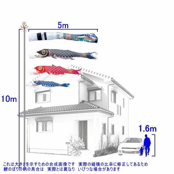 鯉のぼり 錦鯉 KKH0053 ノーマルセット 金寿鯉 5m3匹 飛龍吹流し 139600302の画像