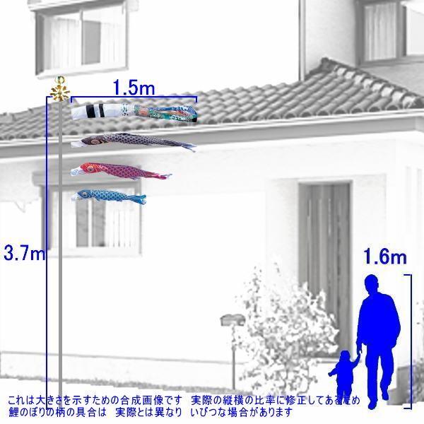 鯉のぼり 錦鯉 MHKGH15 マイホームセット かなめ鯉 1.5m3匹 飛龍吹流し 139600448の画像