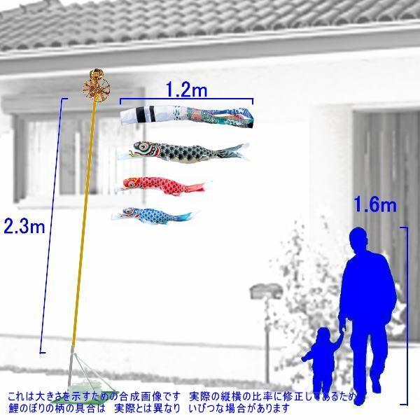 鯉のぼり 錦鯉 CSHNS12 スタンドCタイプセット 羽衣錦鯉 1.2m3匹 飛龍吹流し 139600562の画像