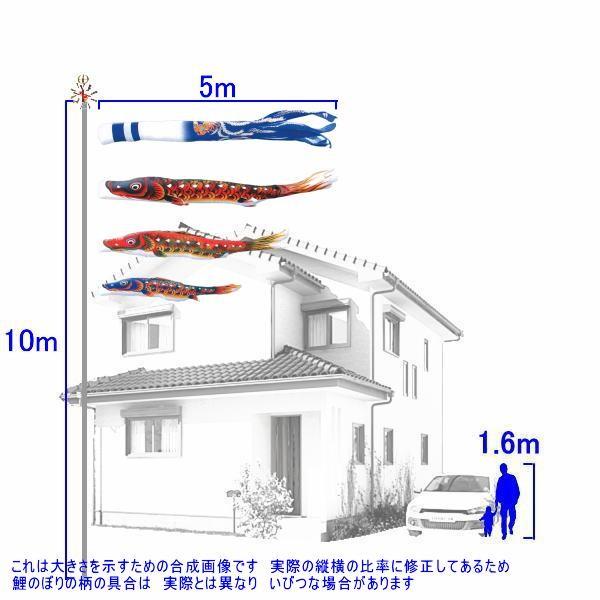 大型　黄金鯉のぼり ６メートル筆頭３本+吹き流し　レトロ(ナイロン製) ナイロン鯉のぼり3mゴールド鯉のぼり6点セット 五色吹流し付き